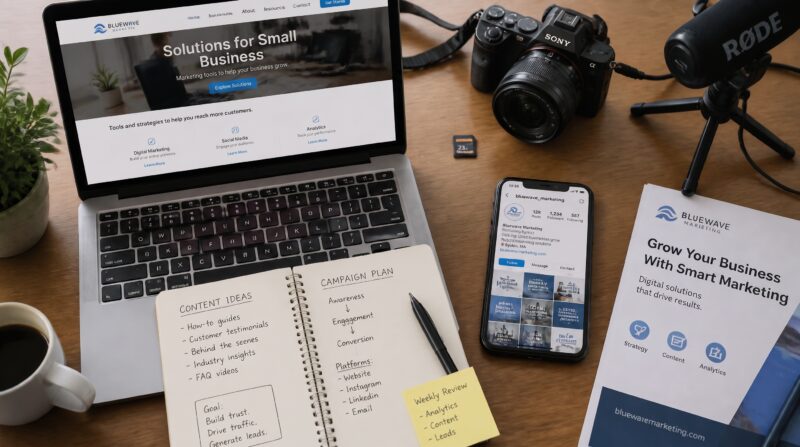 Digital marketing tools for creating website, social media and video content