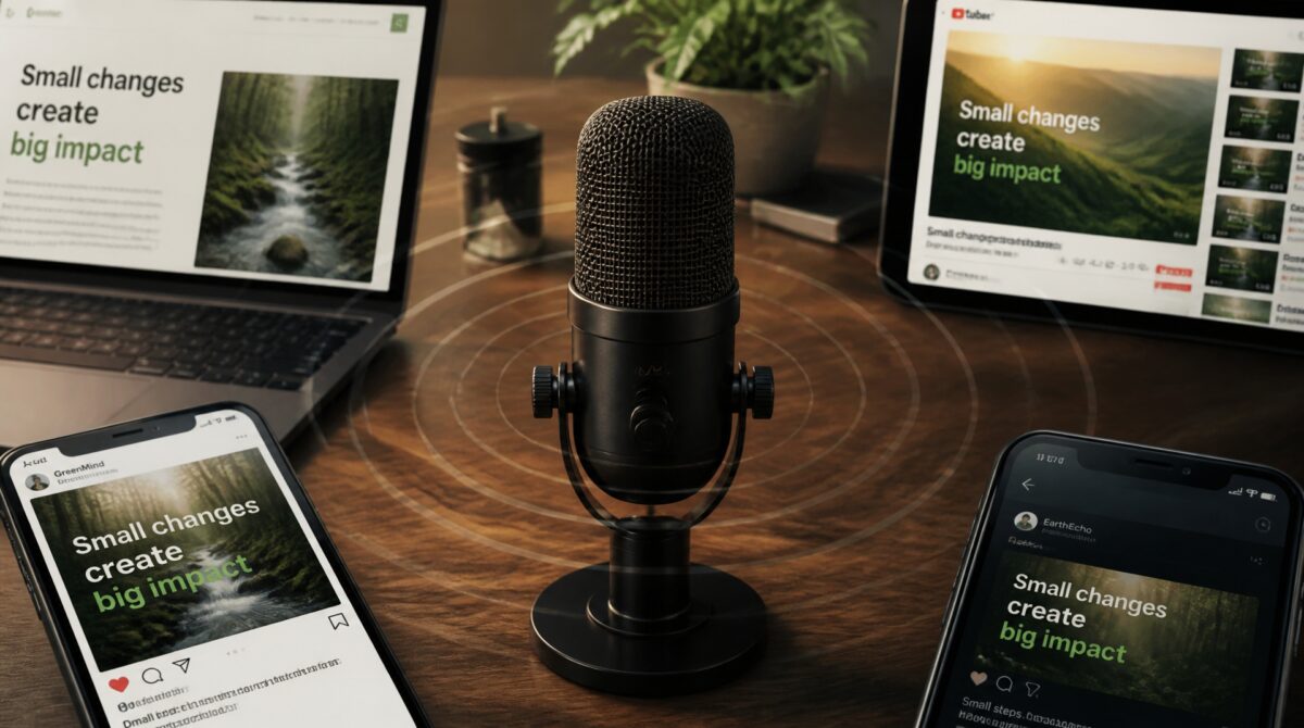 Microphone representing one business voice amplified across multiple digital channels