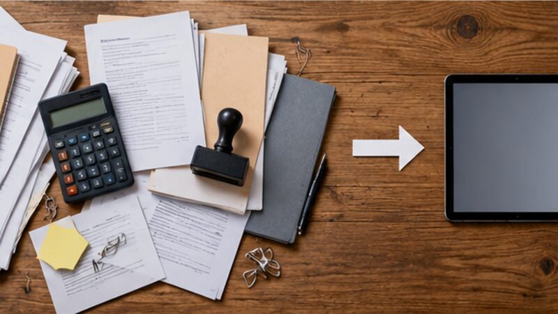 Large technical manual beside a simple three-step guide, illustrating how complicated services can be explained clearly.