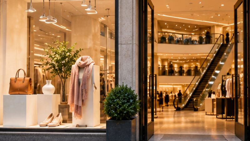 Department store with a simple window display and several floors visible inside, illustrating how a website can organise information for different visitors.